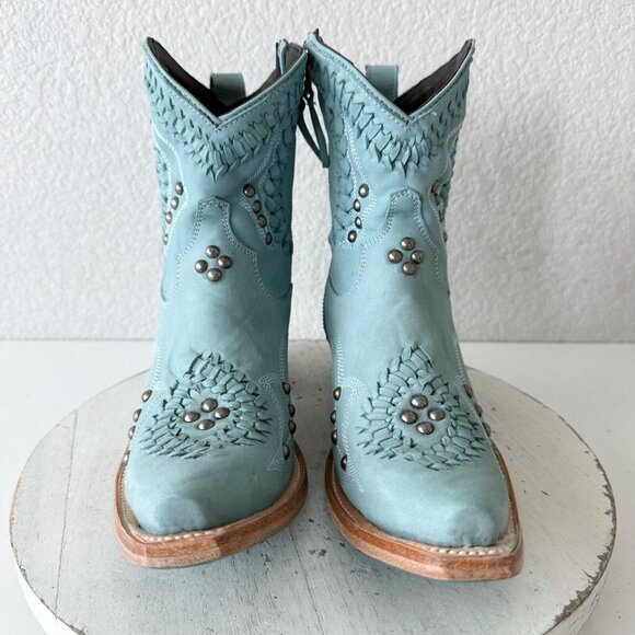 Lane COSSETTE Womens Cowboy Bootie 7.5 Blue Cowgirl Western Short Ankle Boots - Picture 6 of 13
